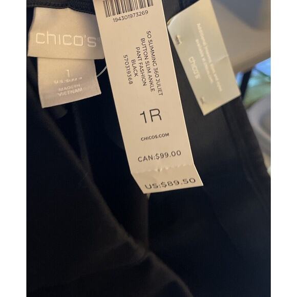 Chico's So Slimming Juliet High Waist Button-Hem Ankle Pants Black Pull-On Sz 8 - Picture 6 of 6